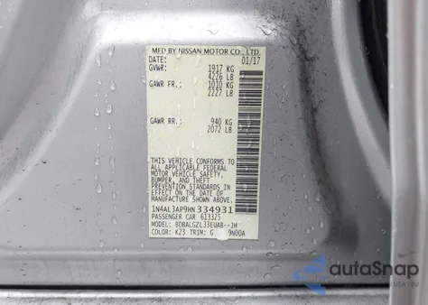 2017 Nissan Altima 2.5 S z USA, uszkodzony, nr VIN 1N4AL3AP9HN334931